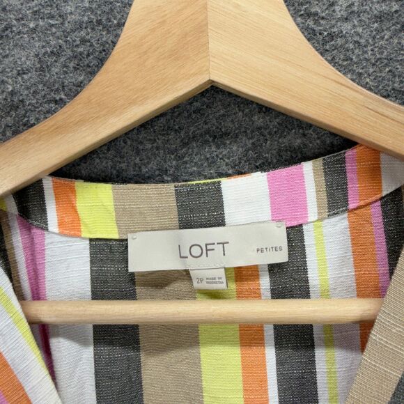 Loft Dress Women 2P Petite Yellow Striped Sheath Midi Button V-Neck Sleeveless - Picture 3 of 7